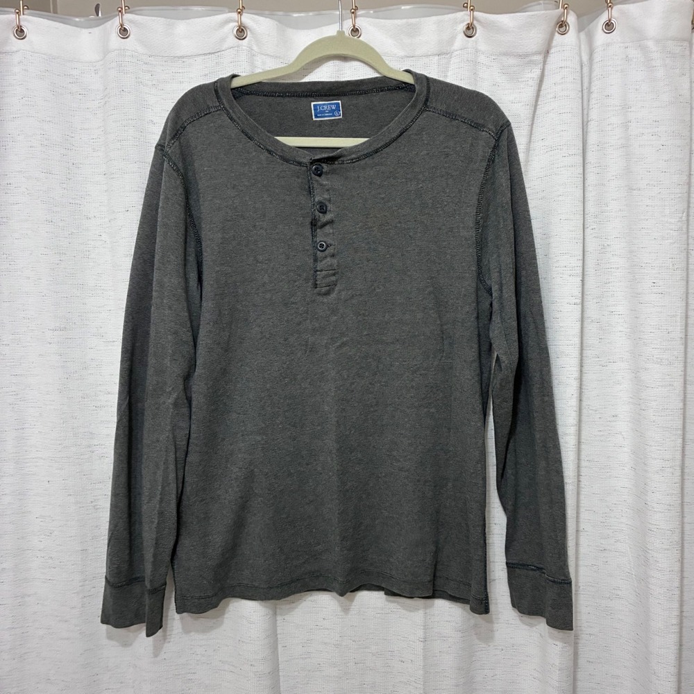 J.Crew Mens Henley Shirt Large Charcoal Gray Cotton Long Sleeve  Casual